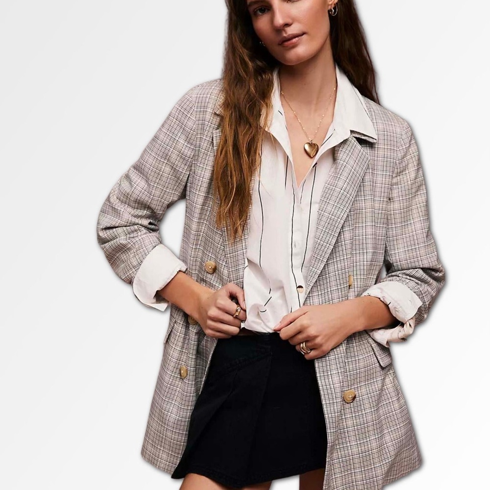 Free People Olivia Blazer in Natural Plaid Combo. NWT XLarge - Picture 4 of 15